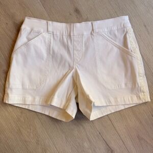 Spanx White Stretch Twill 5" Shorts Womens Large High Rise Pull On Shaping L